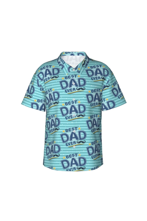 Best Dad Ever Print Men's Hawaiian Shirts Button Down Tropical Holiday Beach Shirts Vacation Clothes,Medium