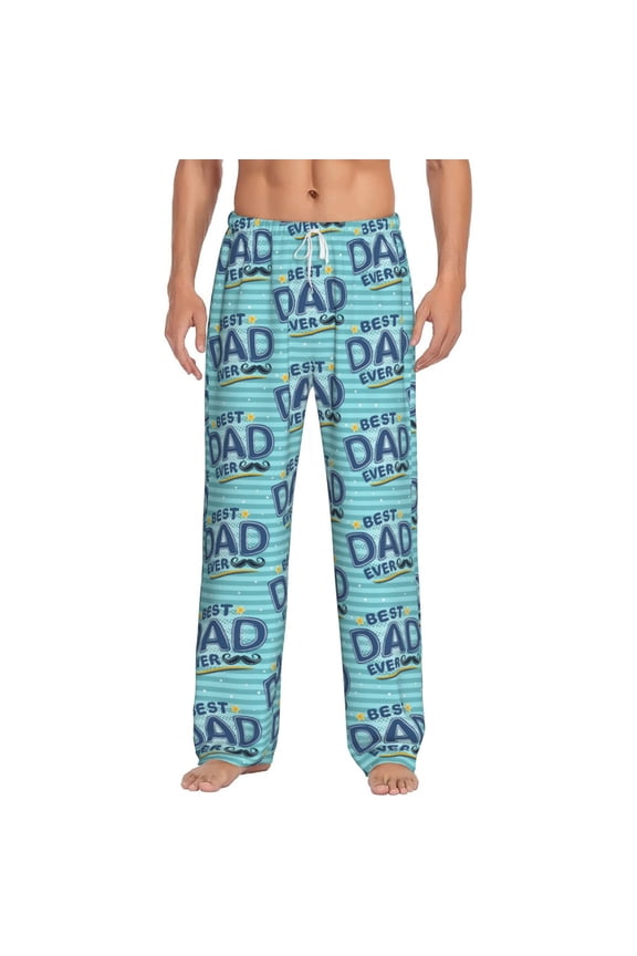 Best Dad Ever Print Mens Pajama Pants Sleep & Lounge Pants, PJ Bottoms With elastic waistb and Pockets