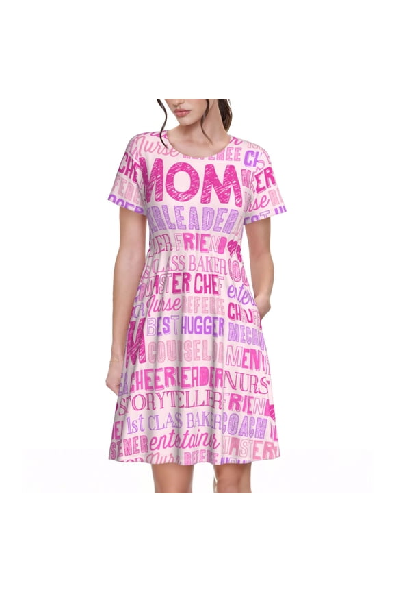 Best Mom ever for Womens Summer 2025 Casual Midi Maxi Dresses Lightweight Short Sleeve Round Neck Beach Dress -Large