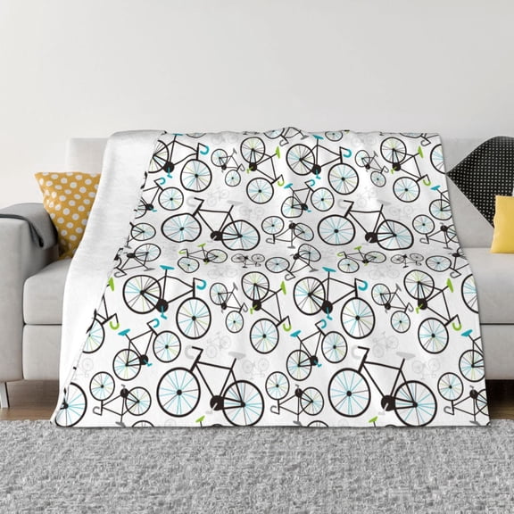 Vsdgher Bicycle Pattern Fleece Throw Blanket, Horizontal Fleece Bedding Home Decor for Couch & Bed All Season Use -50"x40"
