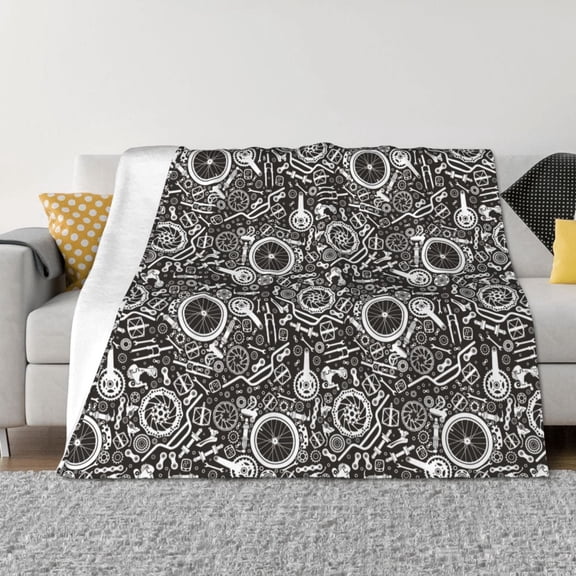 Vsdgher Bicycles Parts Pattern Fleece Throw Blanket, Horizontal Fleece Bedding Home Decor for Couch & Bed All Season Use -40"x30"