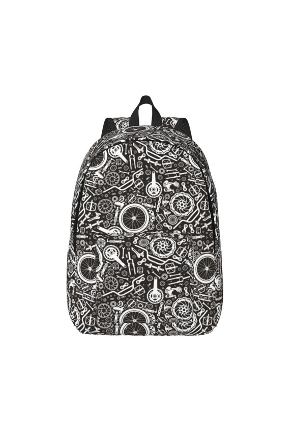 Bicycles Parts Print Canvas Backpack Travel Rucksack Unisex Knapsack 15.7/17.7Inch Laptop Backpack for Work,College -Small