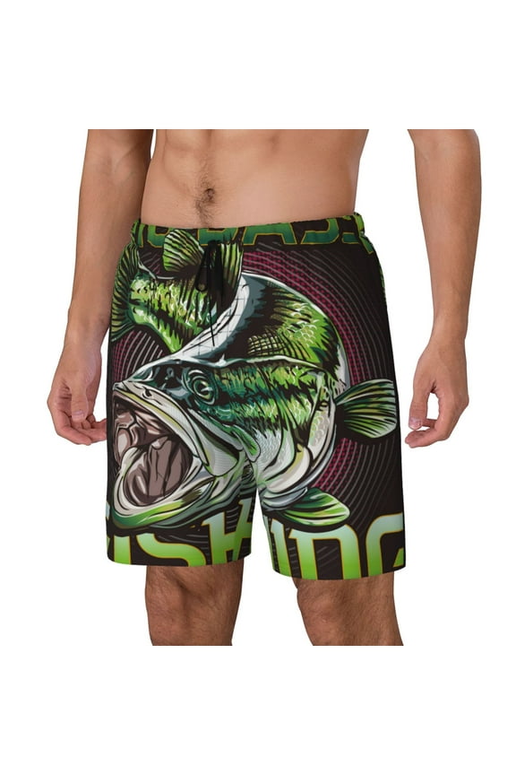 Big Bass Fish for Mens Swim Trunks with Compression Liner Swim Shorts Swim Suits Board Shorts-Large