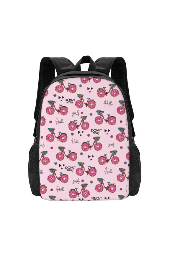 Bike with Donut Wheels Print Backpack for Women Men School Bookbag with Laptop Compartment for College Work Travel, Simple Fashion Casual Daypack, Fit 15" Laptop