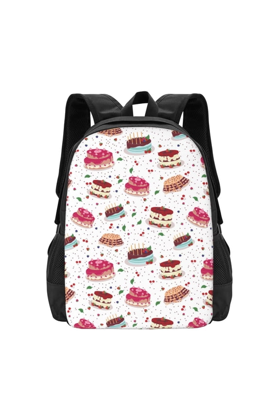 Birthday Cake Print Backpack for Women Men School Bookbag with Laptop Compartment for College Work Travel, Simple Fashion Casual Daypack, Fit 15" Laptop