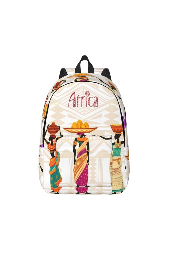 Black African Woman Print Canvas Backpack Travel Rucksack Unisex Knapsack 15.7/17.7Inch Laptop Backpack for Work,College -Medium