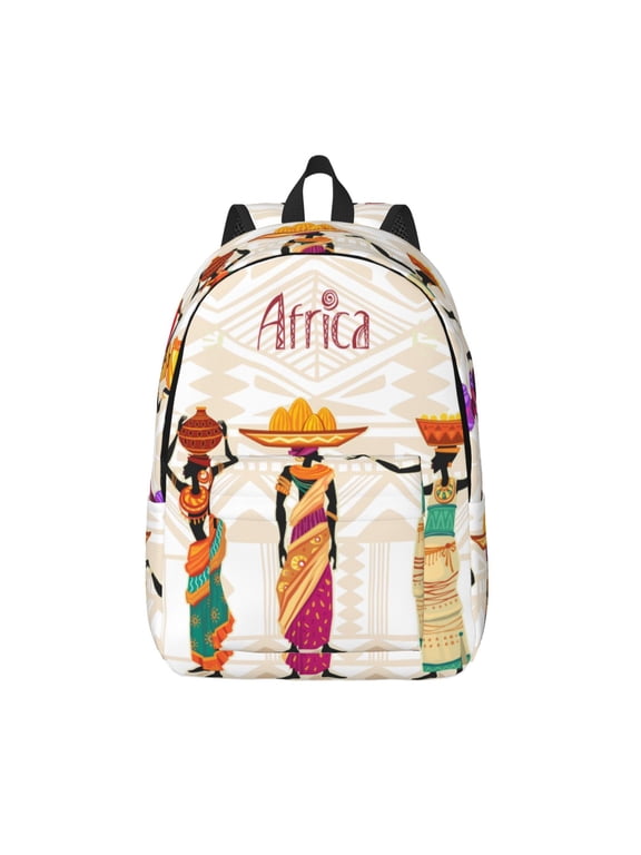 Black African Woman Print Canvas Backpack Travel Rucksack Unisex Knapsack 15.7/17.7Inch Laptop Backpack for Work,College -Small