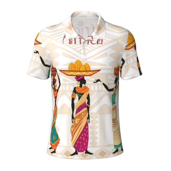 Vsdgher Black African Woman Print Men's Short Sleeve Stretch Polo Shirt, Moisture-Wicking Performance Polo Shirt