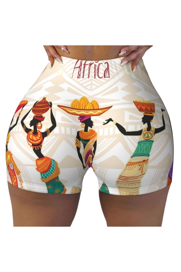 Black African Woman print Workout Shorts for Women Seamless Soft Smooth Gym Yoga Scrunch Active Exercise Fitness Shorts