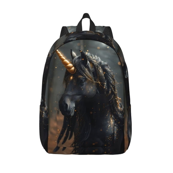 Vsdgher Black And Gold White Horse Print Canvas Backpack Travel Rucksack Unisex Knapsack 15.7/17.7Inch Laptop Backpack for Work,College -Small