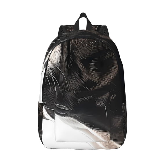 Vsdgher Black And White Boston Terrier Print Canvas Backpack Travel Rucksack Unisex Knapsack 15.7/17.7Inch Laptop Backpack for Work,College -Medium