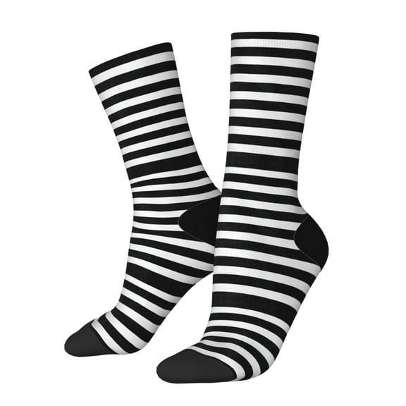 Vsdgher Black And White Stripes Crew Socks for Men & Women, Breathable Casual Athletic Ankle Socks