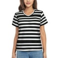 thumbnail image 1 of Vsdgher Black And White Stripes Women Shirts V Neck Short Sleeve Tops T-Shirt Basic Tees, S to 3XLSmall, 1 of 5
