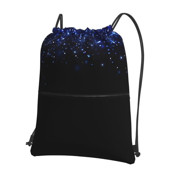 Vsdgher Black Blue Glitter Sparkles Drawstring Backpack Water Resistant String Bag Sports Sackpack Gym Sack for Men Women
