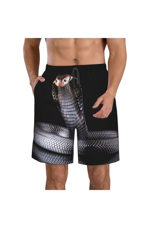 Black Cobra Snake Men's Beach Shorts, Surfing shorts, Swim trunks, Quick Dry Swim Trunks for Surfing Beach Fun -Large