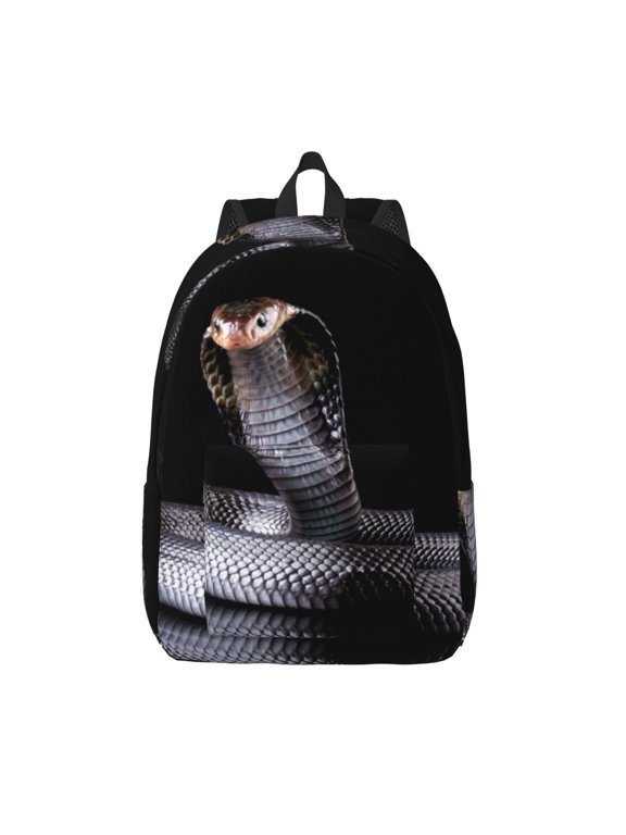 Black Cobra Snake Print Canvas Backpack Travel Rucksack Unisex Knapsack 15.7/17.7Inch Laptop Backpack for Work,College -Medium