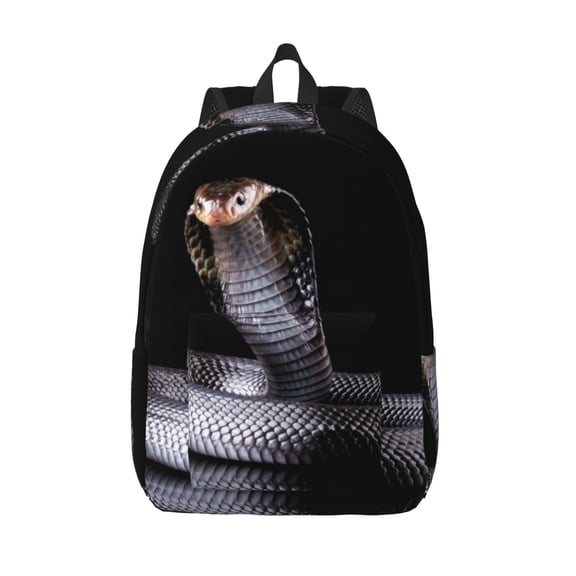 Vsdgher Black Cobra Snake Print Canvas Backpack Travel Rucksack Unisex Knapsack 15.7/17.7Inch Laptop Backpack for Work,College -Small
