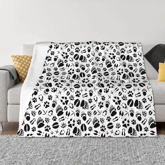 Vsdgher Black Footprints Pattern Fleece Throw Blanket, Horizontal Fleece Bedding Home Decor for Couch & Bed All Season Use -40"x30"