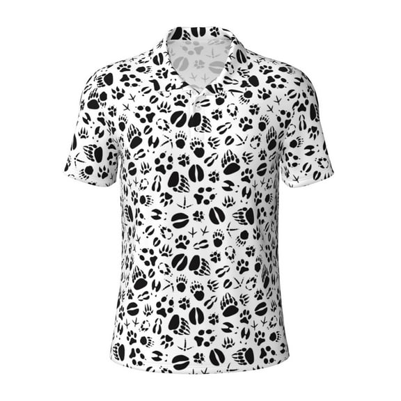 Vsdgher Black Footprints Print Men's Short Sleeve Stretch Polo Shirt, Moisture-Wicking Performance Polo Shirt