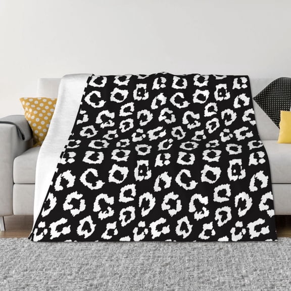 Vsdgher Black Leopard Pattern Fleece Throw Blanket, Horizontal Fleece Bedding Home Decor for Couch & Bed All Season Use -80"x60"