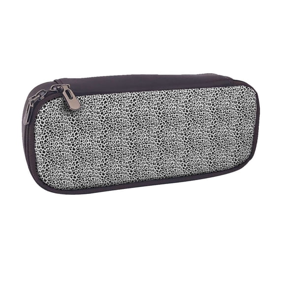 Vsdgher Black Leopard Print Pen Case Leather Pencil Pouch Markers Holder Big Capacity Bag with Zippered Pocket for Stationery Tool