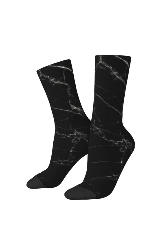 Black Marble Texture Abstract Crew Socks for Men & Women, Breathable Casual Athletic Ankle Socks