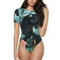 thumbnail image 1 of Vsdgher Black Panther Floral Illustration Prinr Short Sleeve Body suit for Womens, Sexy Onesie One Piece Round Neck Bodysuit Shapewear Tummy Control-Large, 1 of 7