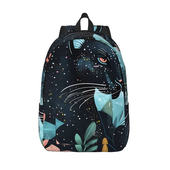 Vsdgher Black Panther Floral Illustration Print Canvas Backpack Travel Rucksack Unisex Knapsack 15.7/17.7Inch Laptop Backpack for Work,College -Small
