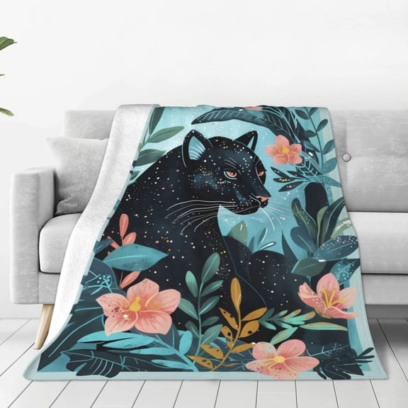 Vsdgher Black Panther Floral Illustration Ultra-Soft Micro flannel Blanket Throw Blankets for Couch Sofa, Bed (4 sizes)-50"x40"