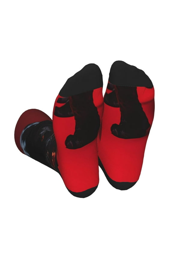 Black Panther Red Background Unisex Crew Socks Lightweight Breathable Ventilation Ankle Socks, Mid-calf socks for Daily