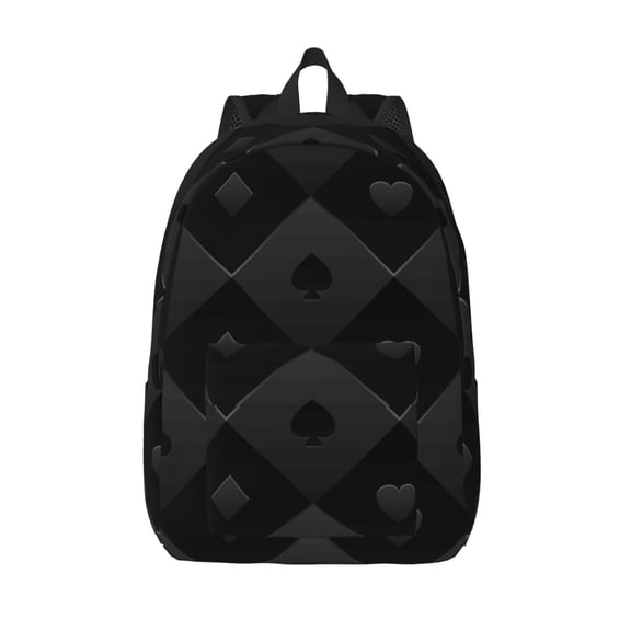 Vsdgher Black Poker Print Canvas Backpack Travel Rucksack Unisex Knapsack 15.7/17.7Inch Laptop Backpack for Work,College -Medium