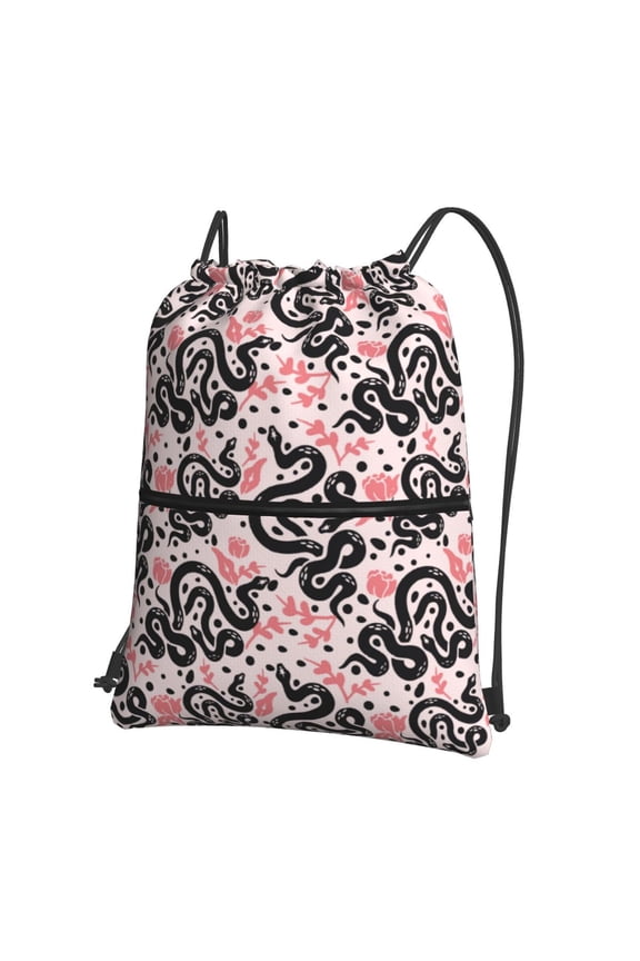 Black Snake Drawstring Backpack Water Resistant String Bag Sports Sackpack Gym Sack for Men Women