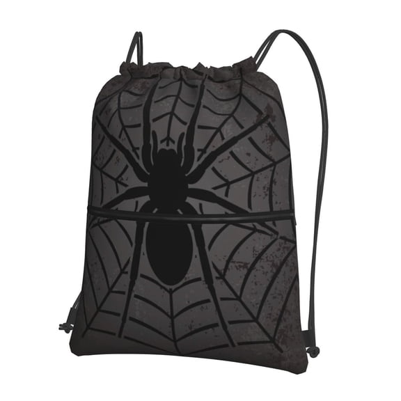 Vsdgher Black Spider On Web 1 Drawstring Backpack Water Resistant String Bag Sports Sackpack Gym Sack for Men Women