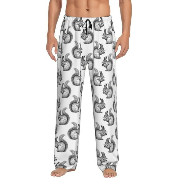 Vsdgher Black Squirrel Print Mens Pajama Pants Sleep & Lounge Pants, PJ Bottoms With elastic waistb and Pockets