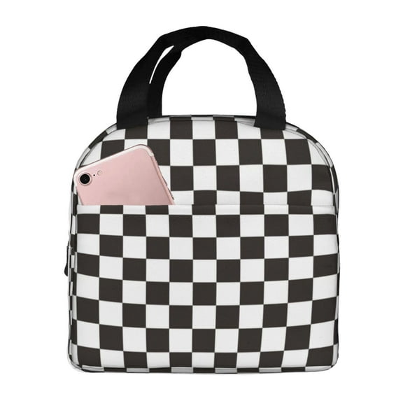 Vsdgher Black and White Checkerboard Lunch Bag, Lunch Box for Women Adult Men, Lunch Tote Insulated Cooler Lunch Container for Work/Office/Picnic/Travel