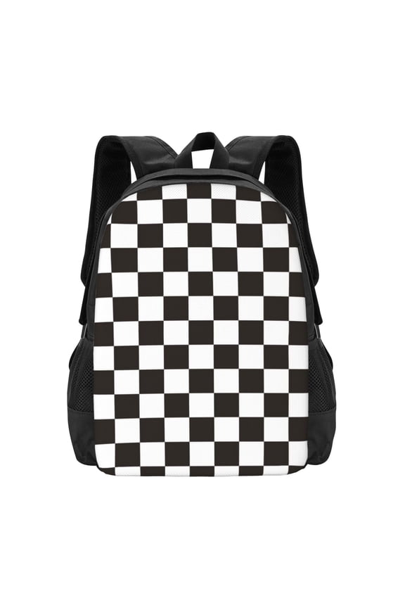 Black and White Checkerboard Print Backpack for Women Men School Bookbag with Laptop Compartment for College Work Travel, Simple Fashion Casual Daypack, Fit 15" Laptop