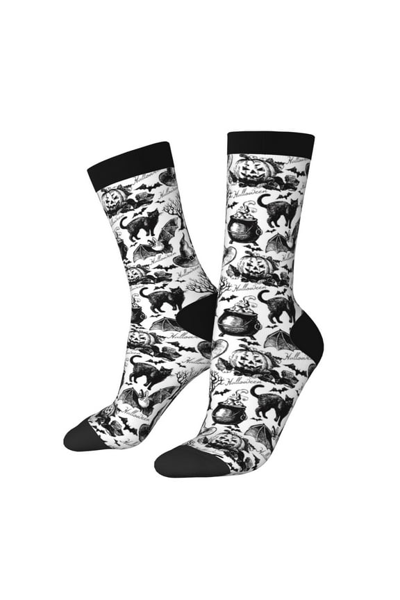 Black White Halloween Crew Socks for Men & Women, Breathable Casual Athletic Ankle Socks
