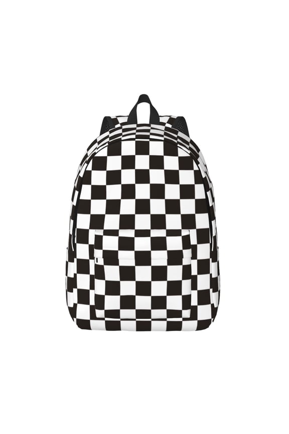Black and White Checkerboard Print Canvas Backpack Travel Rucksack Unisex Knapsack 15.7/17.7Inch Laptop Backpack for Work,College -Medium