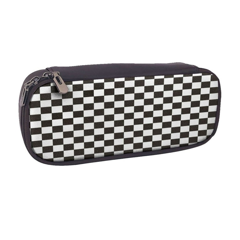 vsdgher-black-and-white-checkerboard-print-pen-case-leather-pencil-pouch-markers-holder-big-capacity-bag-with-zippered-pocket-for-stationery-tool-walmart-com