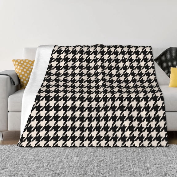 Vsdgher Black and white houndstooth Pattern Fleece Throw Blanket, Horizontal Fleece Bedding Home Decor for Couch & Bed All Season Use -40"x30"