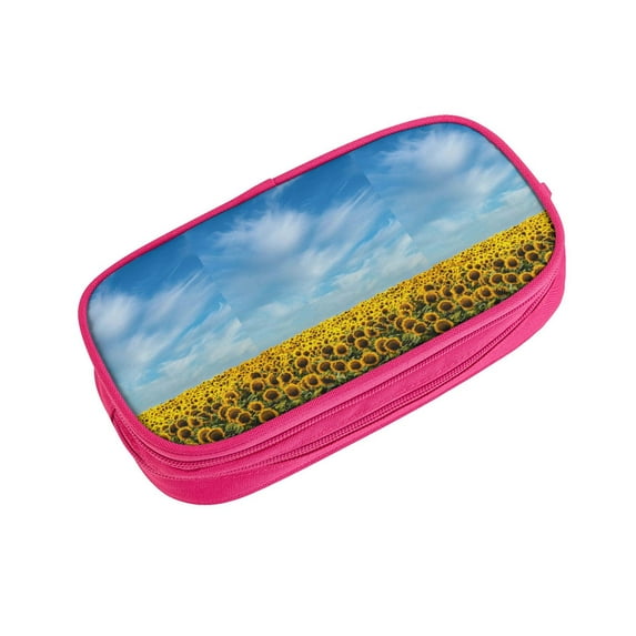Vsdgher Blooming Sunflower Field Print Large Capacity Pencil Case Pouch with Zipper, Portable Aesthetic Big Capacity Pencil Cases Pen Office Travel Stationery Bag