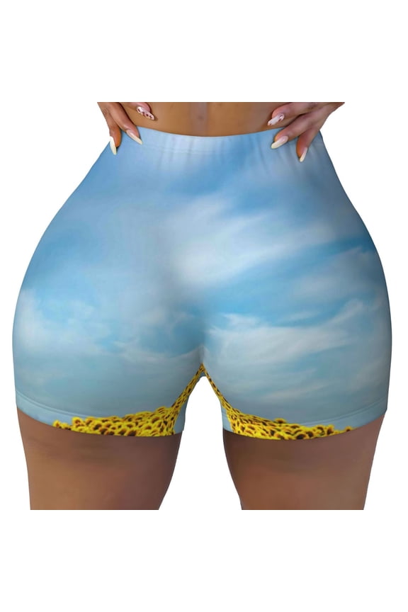 Blooming Sunflower Field print Workout Shorts for Women Seamless Soft Smooth Gym Yoga Scrunch Active Exercise Fitness Shorts