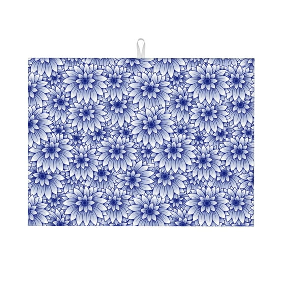 Vsdgher Blue And White Flowers Dish Drying Mat Super Absorbent Drying Mat Large Dish Drying Mats for Kitchen Counter Kitchen Drying Mat 24" x 18"