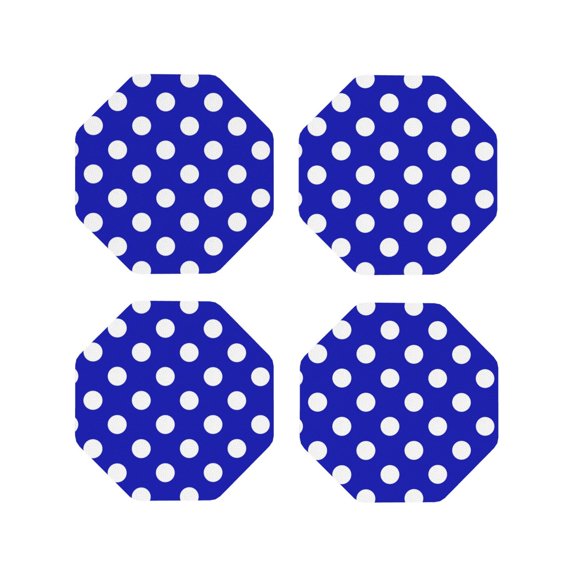 Vsdgher Blue And White Polka Dot Leather Coasters for Drinks, Durable Drink Coasters 4 Set for Tabletop Protection, Luxurious Home Décor and Housewarming Gift-Octagon