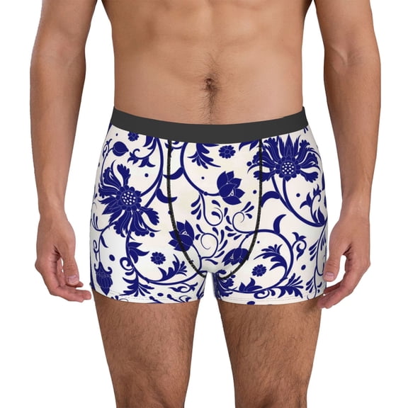 Vsdgher Blue And White Porcelain Pattern Pattern Men's Boxer Brief Underwear,Soft Funny Underwear for Men-Small