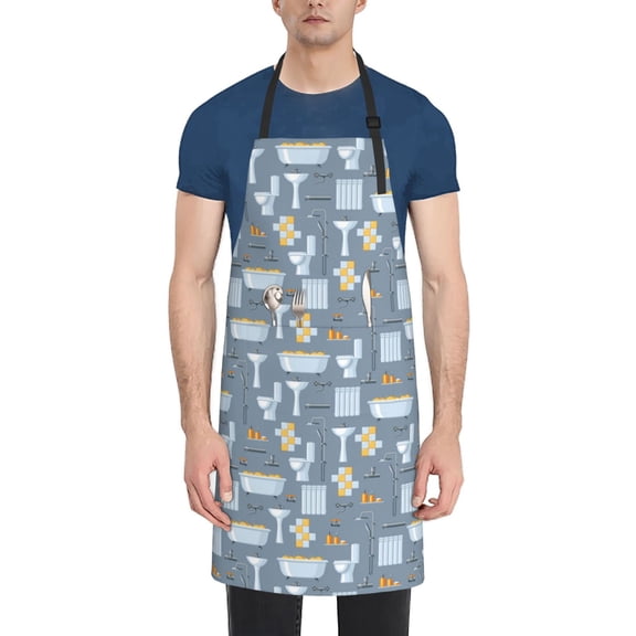 Vsdgher Blue Bathroom Waterproof Apron with 2 Pockets Kitchen Chef Aprons Bibs for Grooming Cooking Baking Painting Gardening