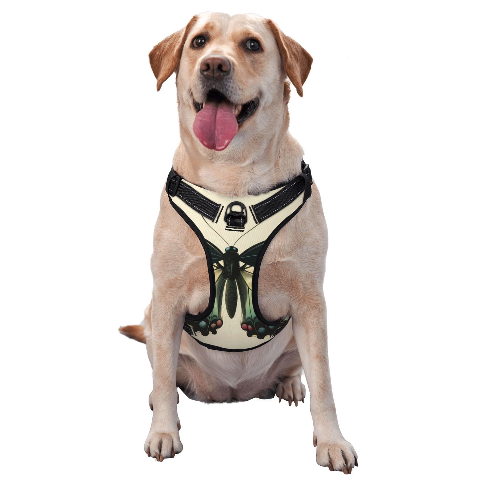 Vsdgher Blue Black Butterfly Art Dog Harness, No-Pull Pet Harness, Dog Vest, Pet Vest for Small to Large Dogs-Large