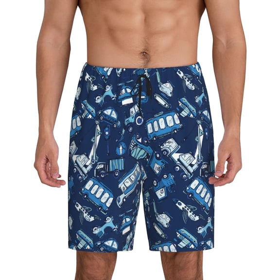Vsdgher Blue Bus Print Men's Pajama Shorts Lounge Bottoms Sleep Shorts Elastic Waist Lightweight PJ Shorts with Pockets-4X-Large