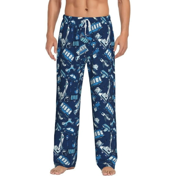 Vsdgher Blue Bus Print Mens Pajama Pants Sleep & Lounge Pants, PJ Bottoms With elastic waistb and Pockets