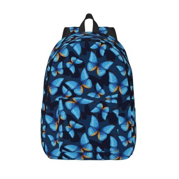 Vsdgher Blue Butterfly Print Canvas Backpack Travel Rucksack Unisex Knapsack 15.7/17.7Inch Laptop Backpack for Work,College -Small